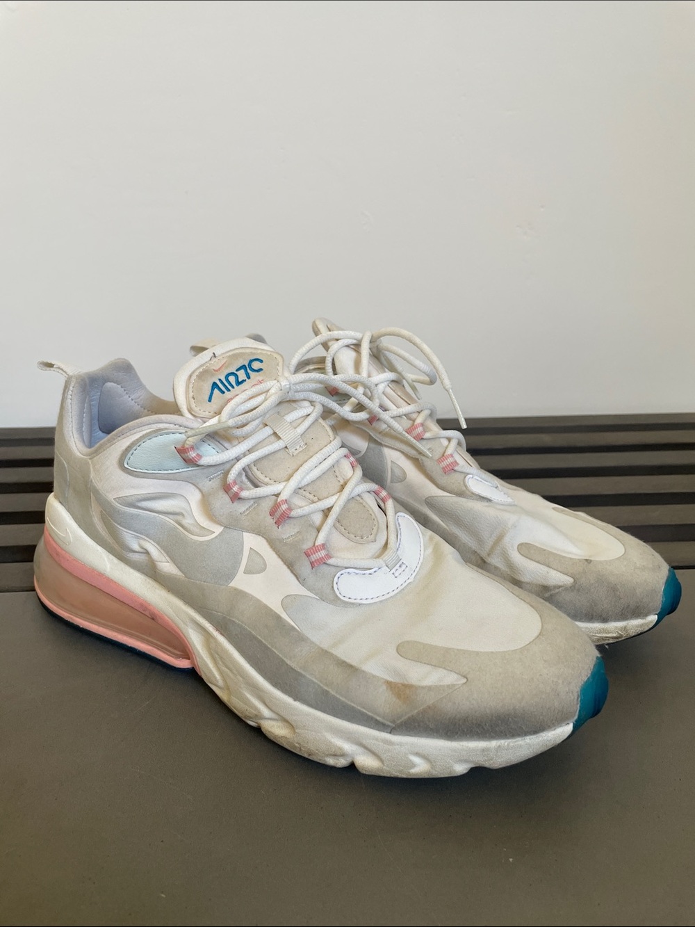 Nike Air 270 React Sneakers with Pink and Teal Accents